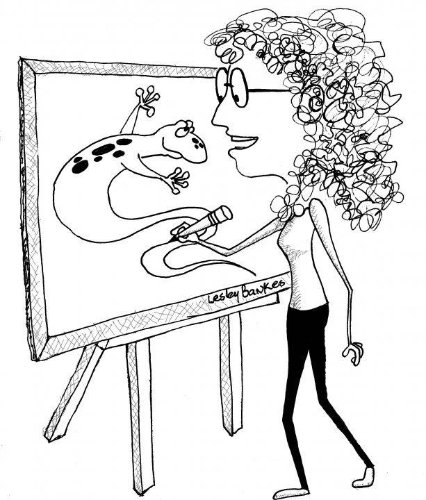 Sketch image of woman drawing lizard
