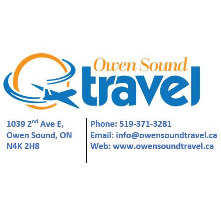 logo and contact details for Owen Sound Travel formerly Fettes TravelPlus