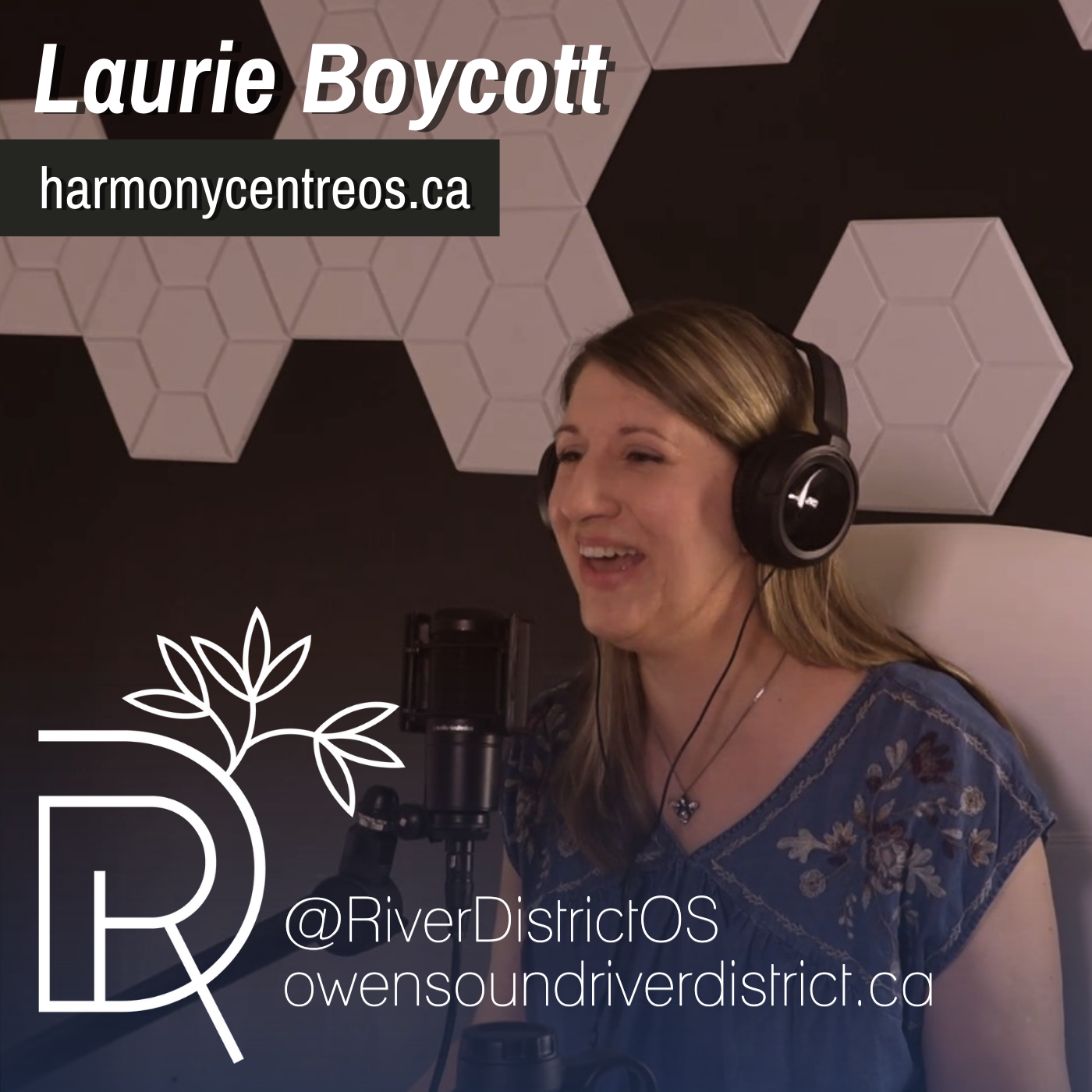 laurie boycott in podcast studio facing microphone