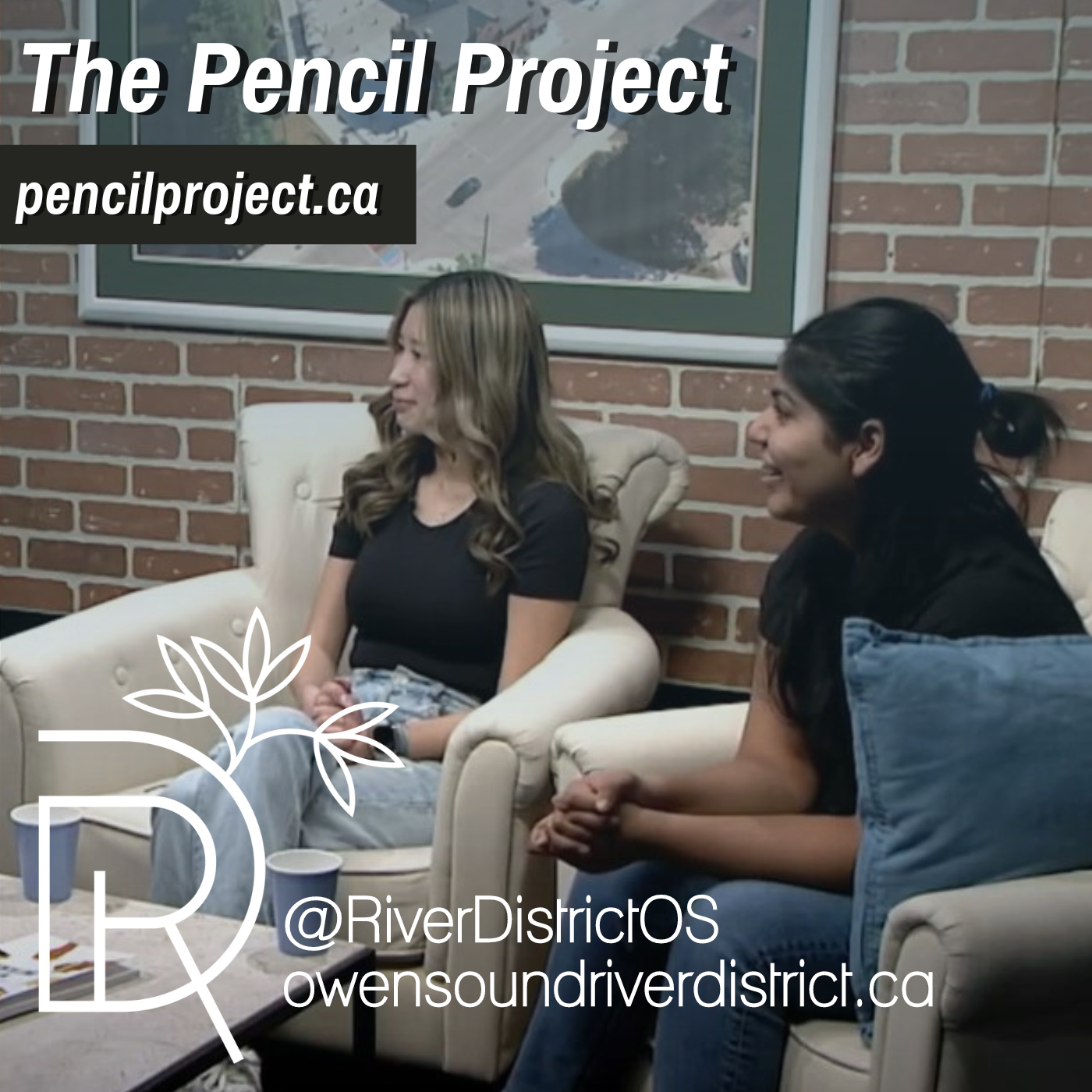 Jiya Kukreja & Islay Graham in rogers television studio against a faux brick wall